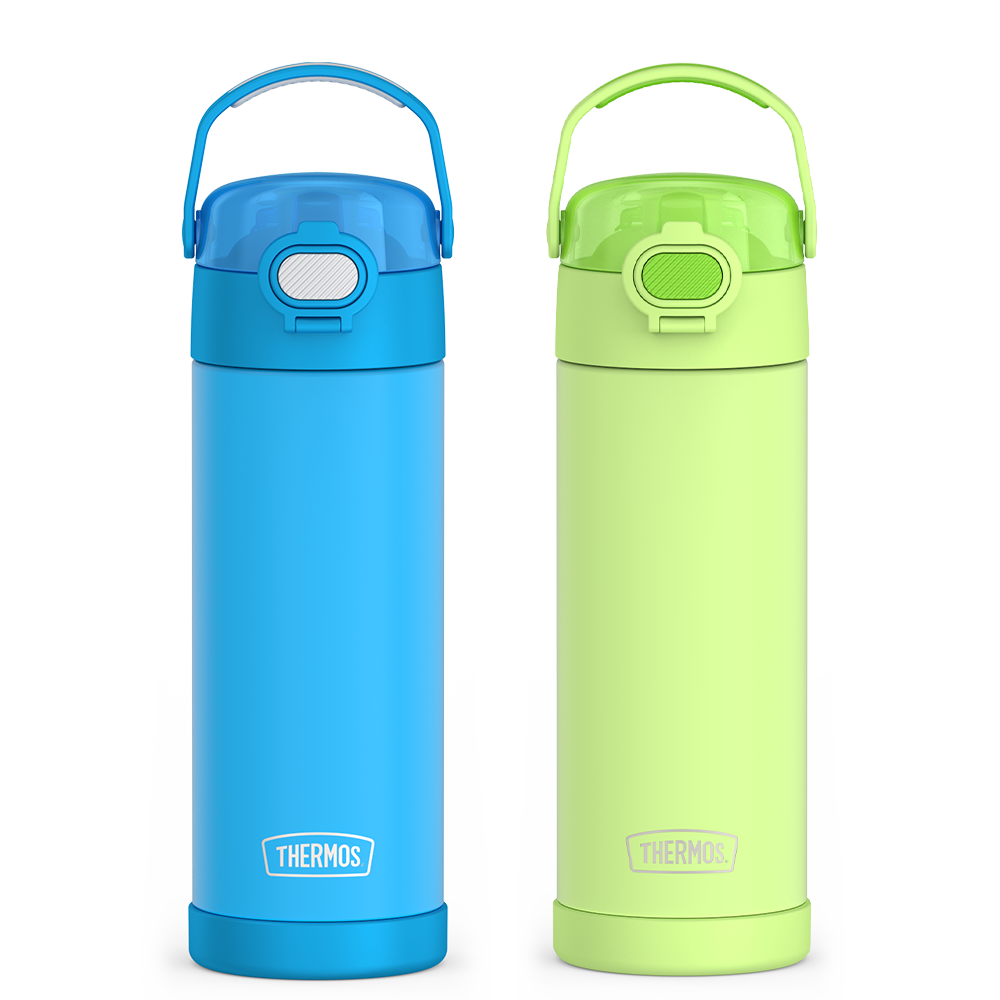 16oz FUNtainer® Water Bottles with Locking Lids Electric Blue & Neon Lime Bundle